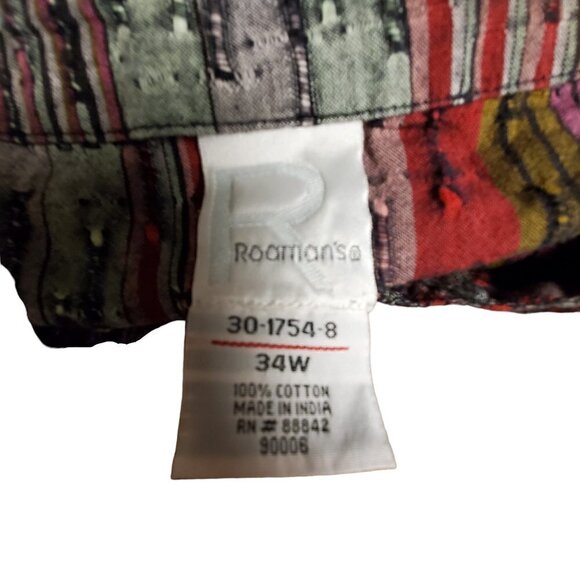 Roamans Womens Multicolor Striped V-Neck 3/4 Sleeve Blouse Top 34W 100% Cotton‎ - Picture 3 of 8